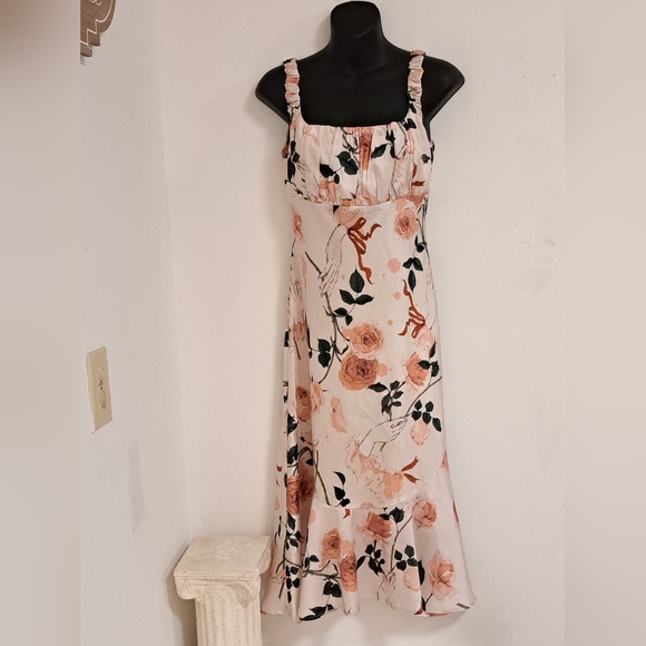 Floral Midi Dress in Cream and Pink - Picture 2 of 10